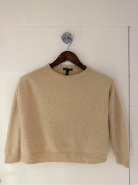 NWOT EILEEN FISHER Alpaca Lofty Knit Crop Cream Crewneck Wool-Blend Sweater S-M